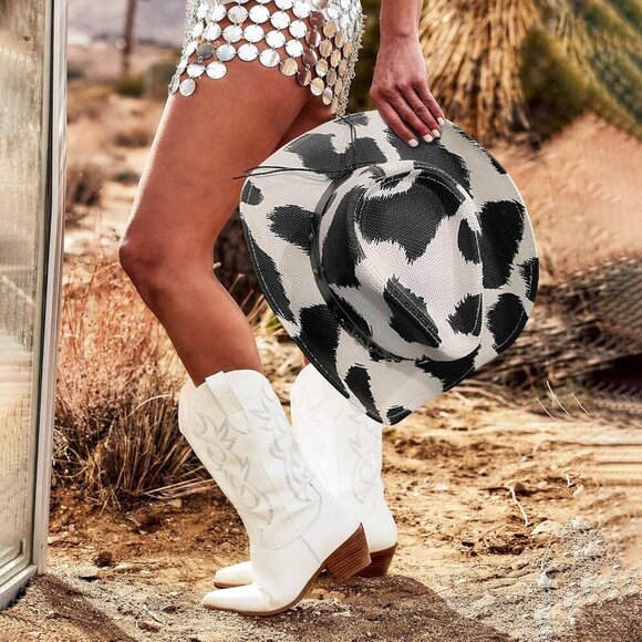 Cow Print Cowboy Hat Women\'s Straw Large Western Party Bachelorette Fun